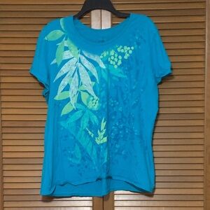 Just My Size Blue Floral Graphic T-shirt 2X